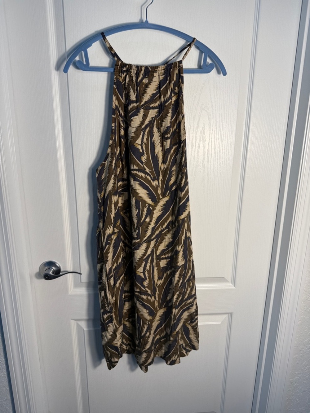 Prana Epicanopy Women’s Feather-Print Halter Dress Brown Pockets Size M
